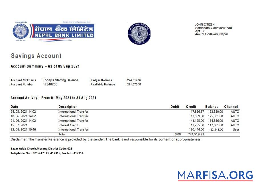 Printable Nepal Bank Nepal bank statement excel example